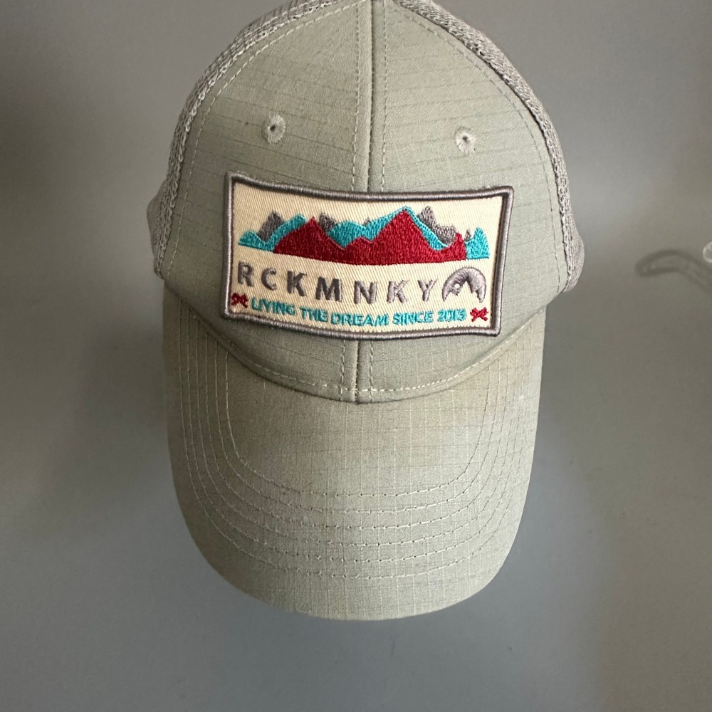 Rock Monkey Outfitters Trucker Hat Ripstop Mountain Patch Snapback Cap Green